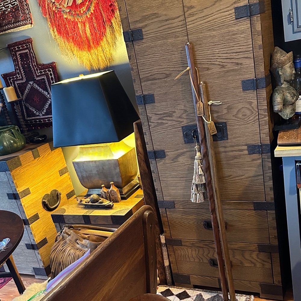 🥾2 BRAZOS walking sticks w rubber feet pads. Shorter is 48” tall & other 55” 🇺🇸